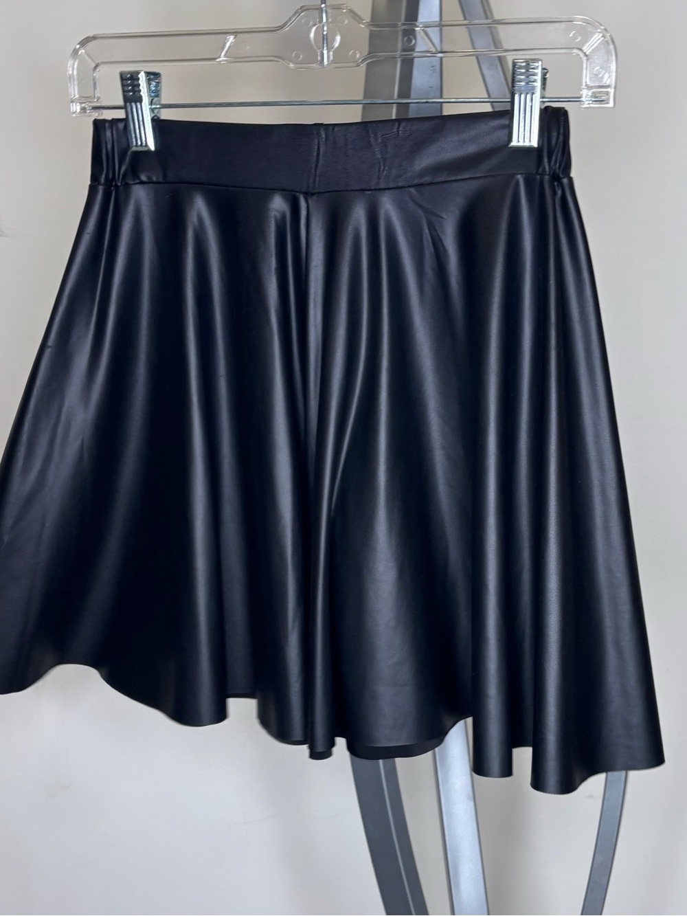 Black Faux Leather Skater Circle Skirt High Waist Hot Festival Vibes